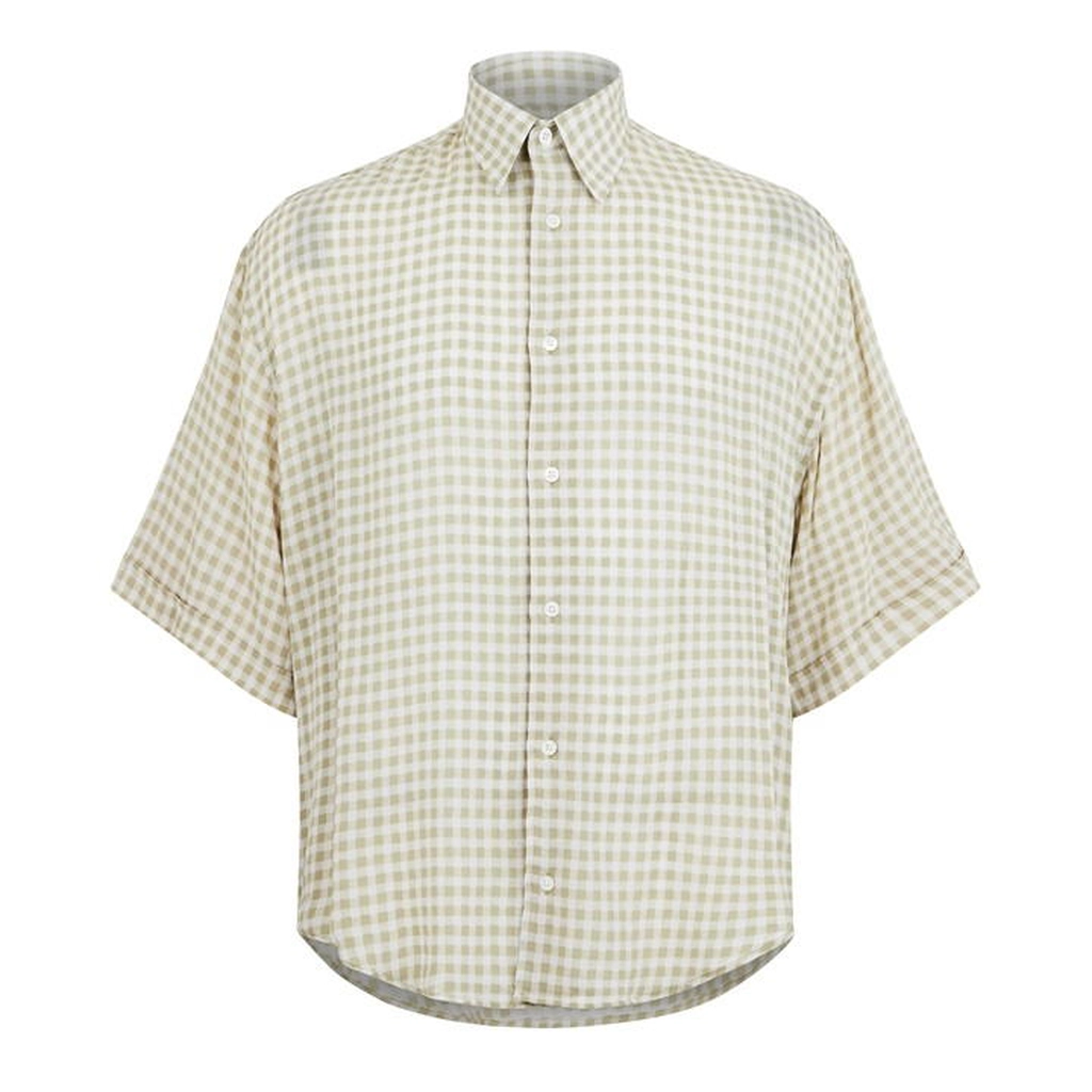 AMI Paris Short Sleeve Check Shirt - Cream